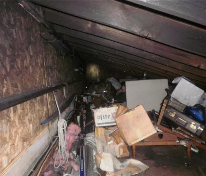 Attic damaged by a fire